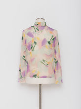 Load image into Gallery viewer, 5255225A Watercolor pattern high neck tulle pullover