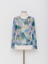 Load image into Gallery viewer, 5255224A Watercolor pattern round neck tulle pullover
